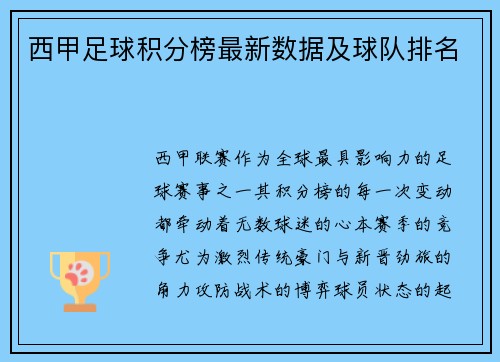 西甲足球积分榜最新数据及球队排名